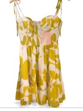 Hutch Anthropologie Smocked Corset Abstract Floral Mini Dress - Small